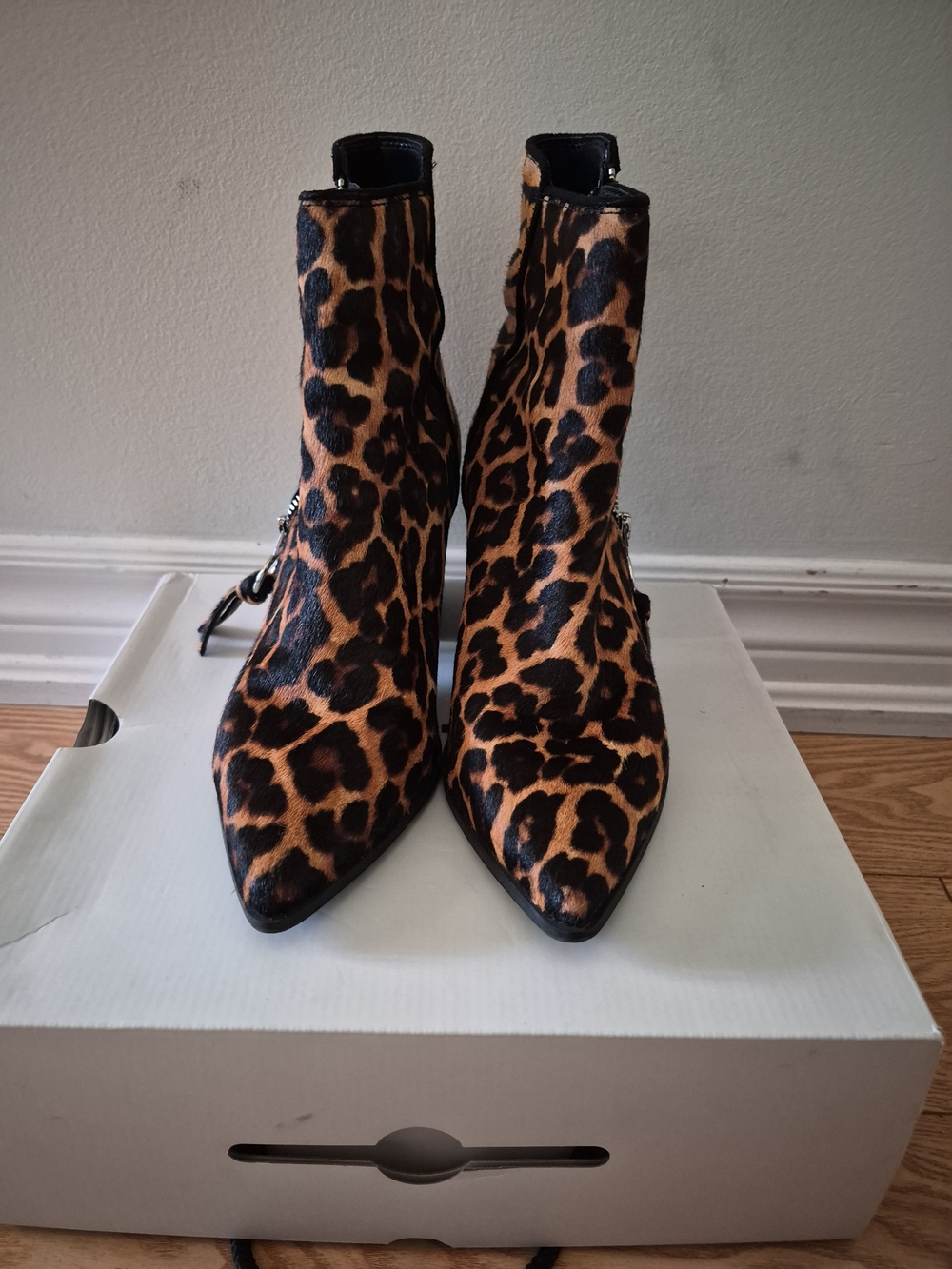 Aldo Leopard Print Pointed Toe Booties - Brown/Black